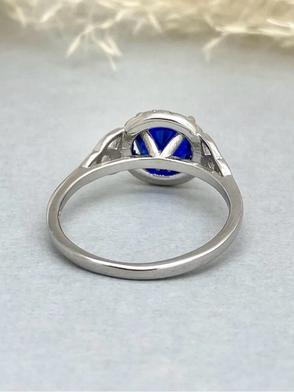 Round Cut Blue Sapphire Celtic Knot 925 Sterling Silver Halo CZ Women’s Ring